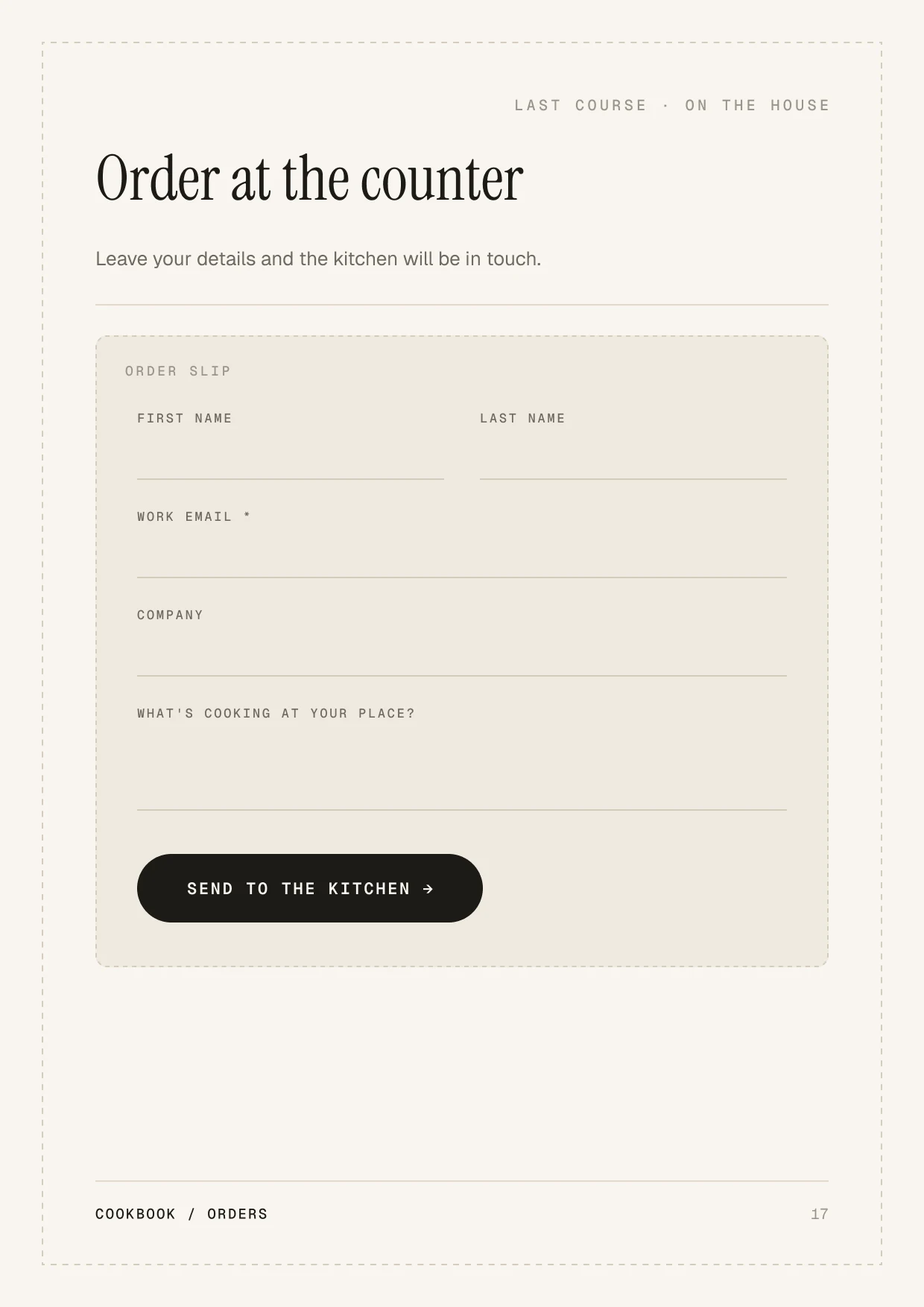 Order at the counter — contact